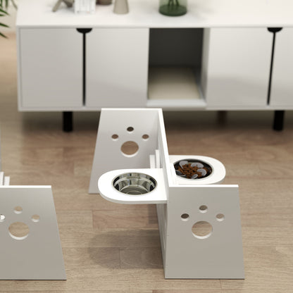 Pawhut Comedero Perros Elevado De 3 Alturas Ajustables Cuencos 2x1 L Blanco_1