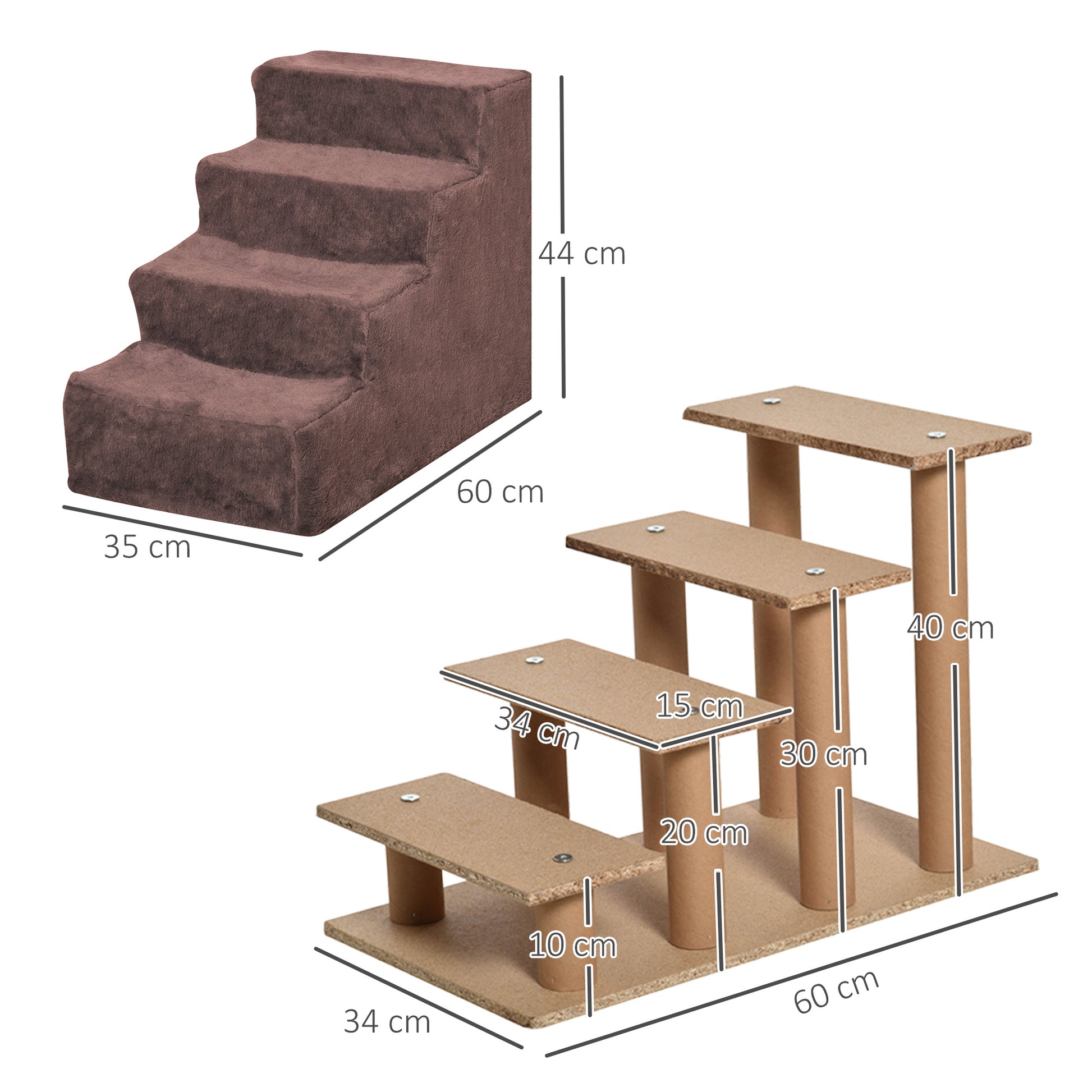 Pawhut Escalera Para Perros De 4 Peldaños Con Funda Extraíble 60x35x44 Cm Marrón_2