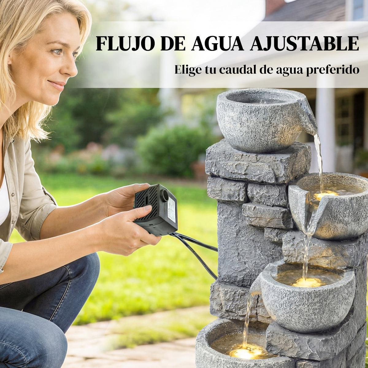 Fuente De Jardín Outsunny Resina Gris 28x25x54.5 Cm_5