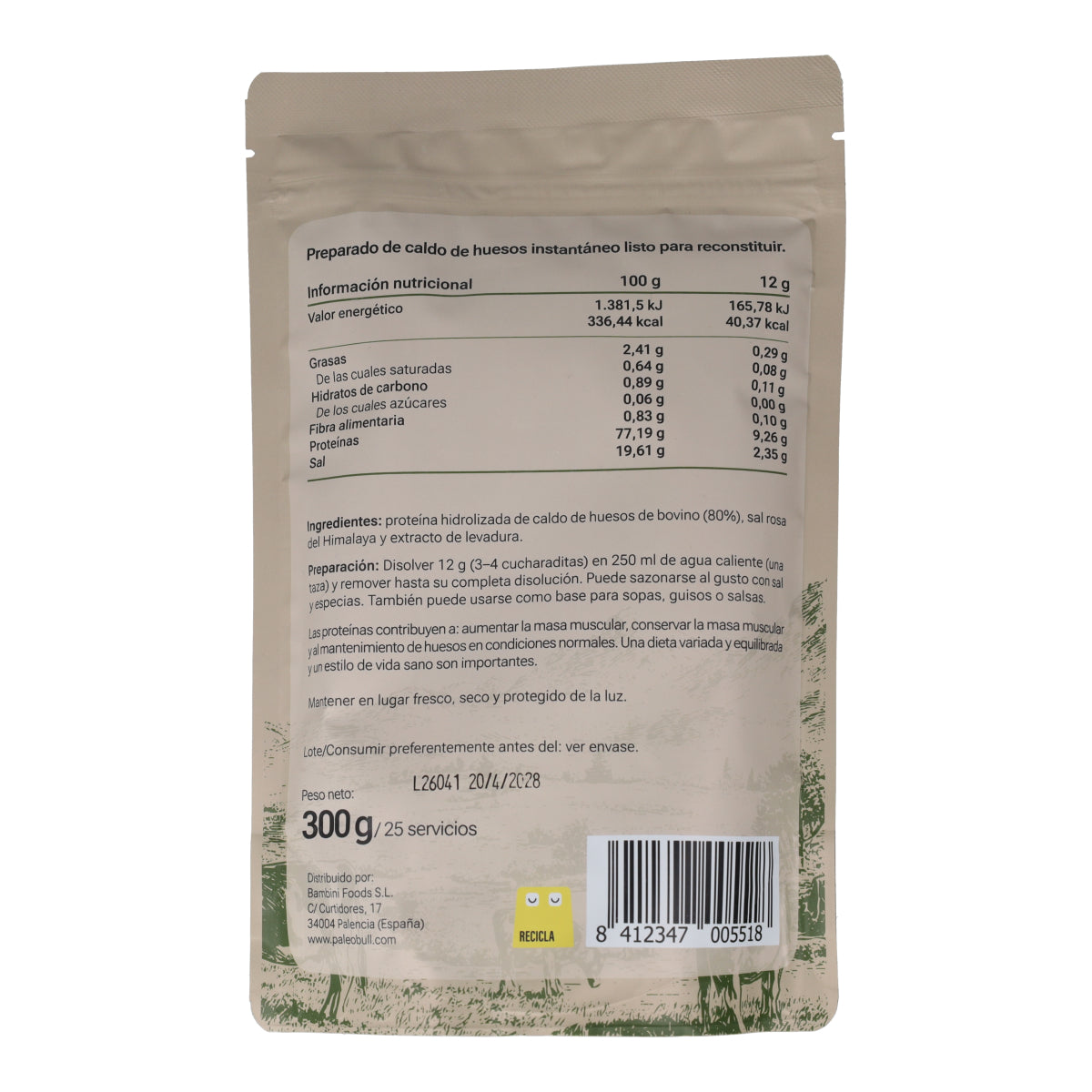 Proteína de caldo de huesos en polvo Paleobull 300 g