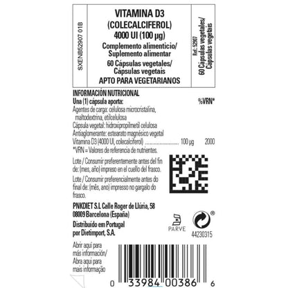 Vitamina D3 (Colecalciferol) 4000 UI (100 μg) 60 cápsulas vegetales Solgar