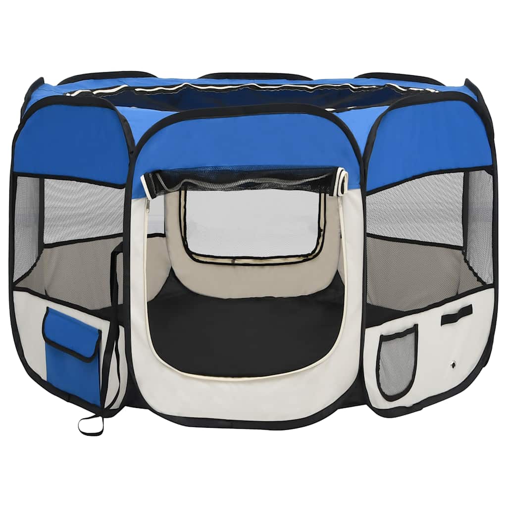 Parque De Perros Plegable Y Bolsa De Transporte Azul 90x90x58cm_2