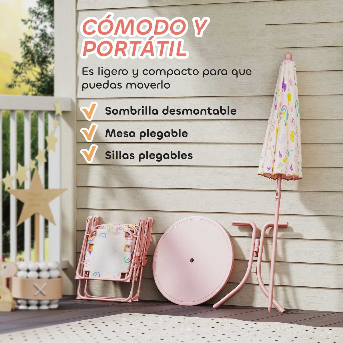 Aiyaplay Conjunto De Mesa Y Sillas Infantil De Jardín De 4 Piezas Rosa_5