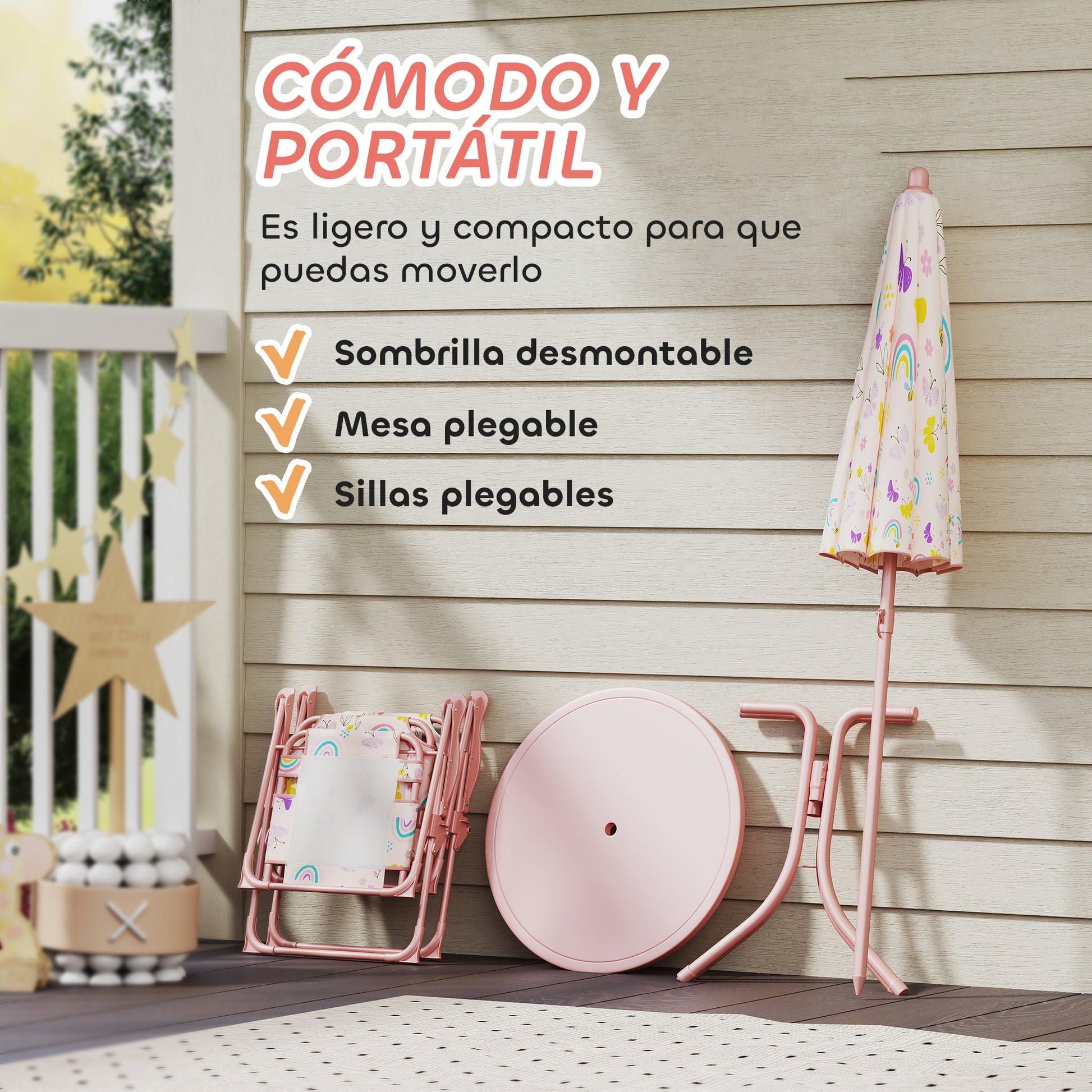 Aiyaplay Conjunto De Mesa Y Sillas Infantil De Jardín De 4 Piezas Rosa_5