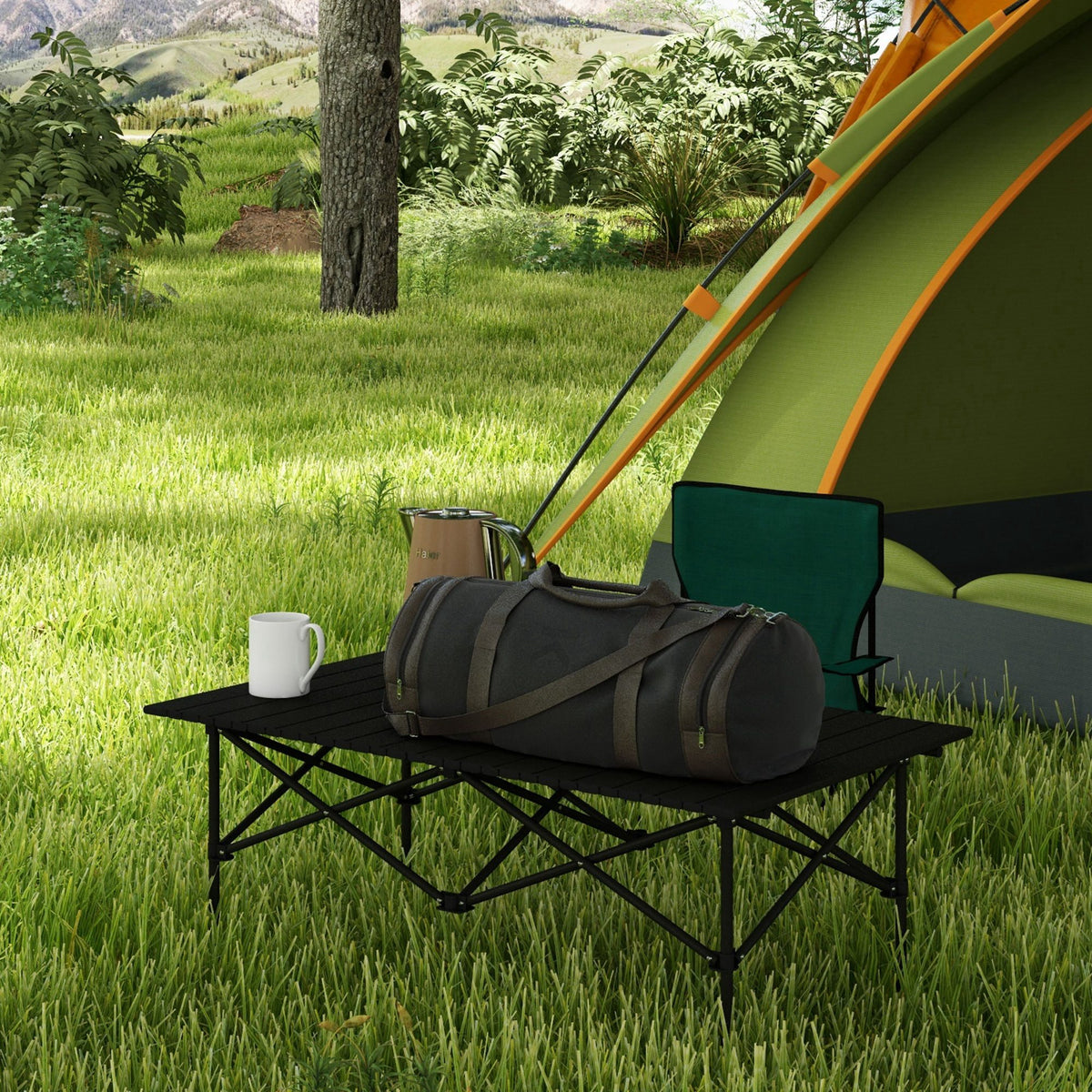 Outsunny Mesa De Camping Plegable Con Tapa Enrollable 95x55x50 Cm Negro_3