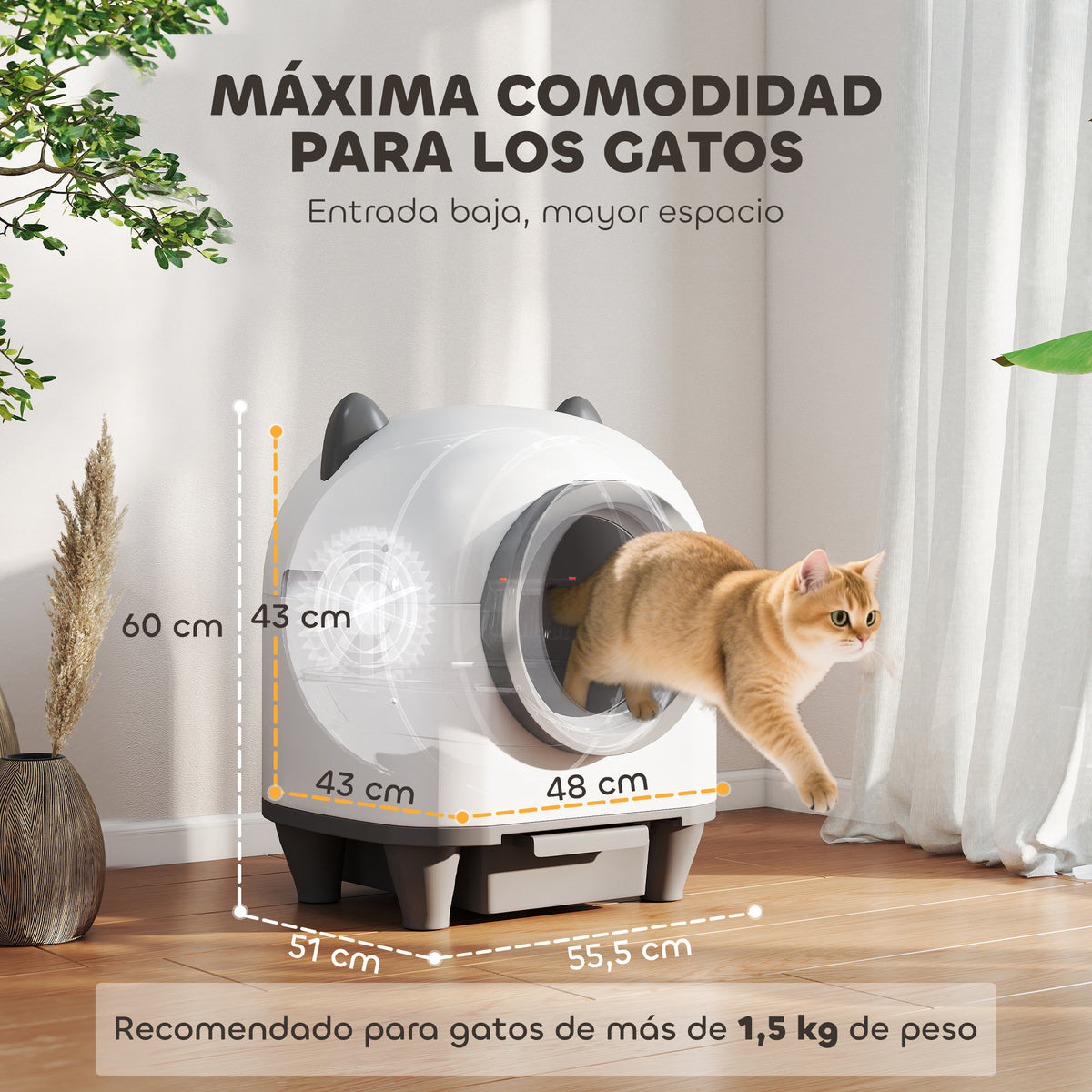 Pawhut Arenero Gatos Autolimpiable 80l Eliminación De Olores Control De App_2