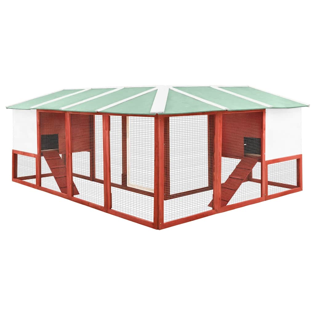 Conejera De Exterior Con Corredor Madera De Abeto Rojo Y Blanco_3