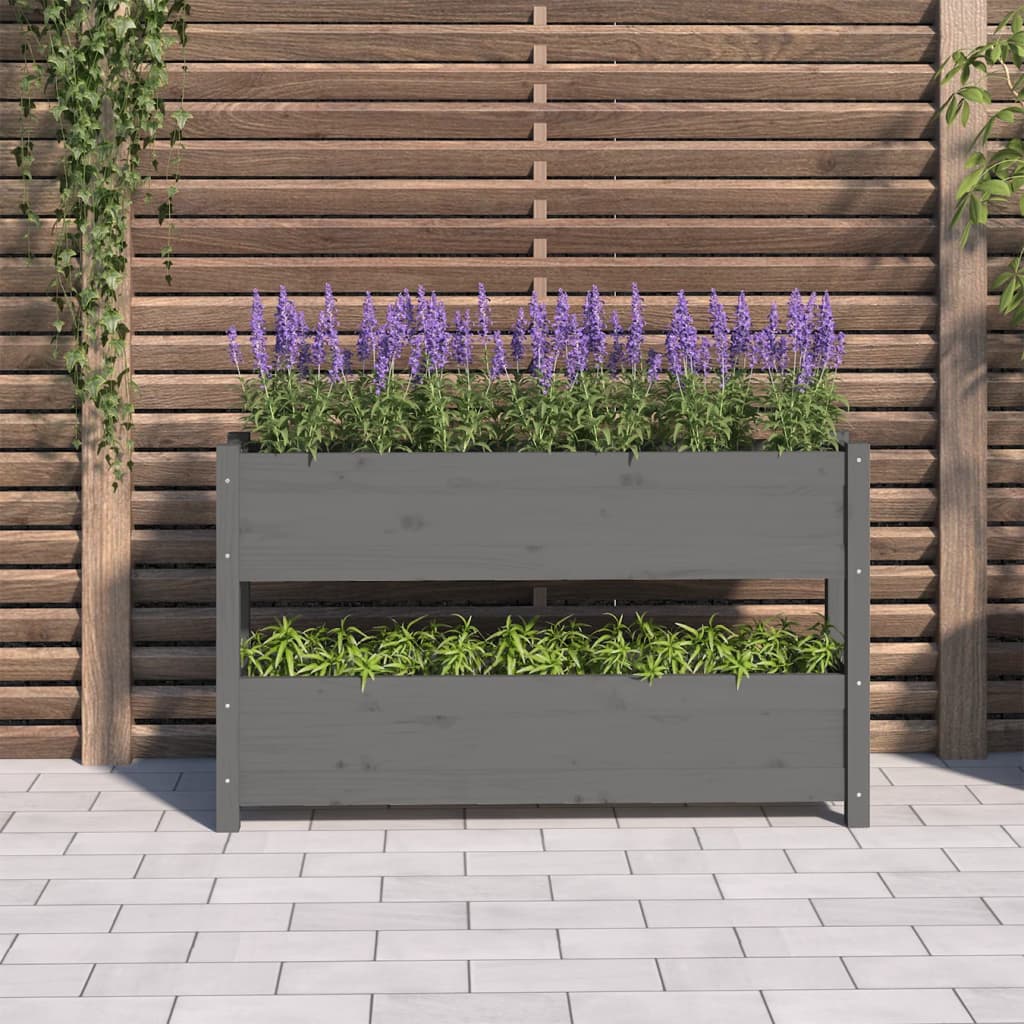 Jardinera De Madera Maciza De Pino Gris 112x25x66 Cm_2