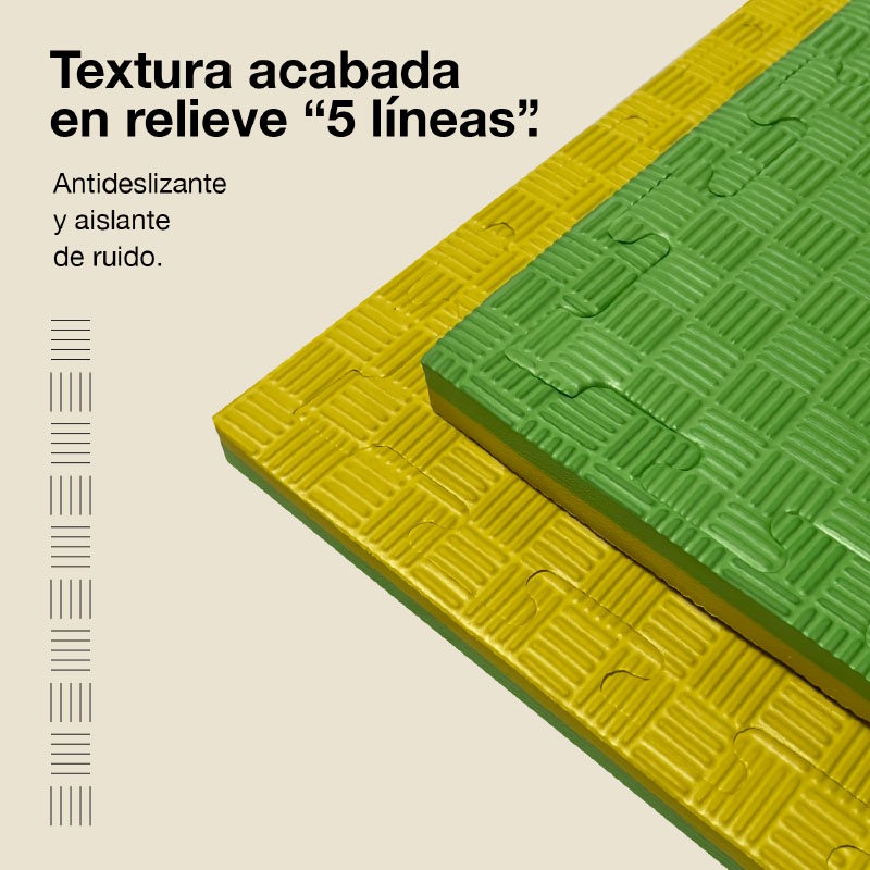 Jowy Tatami Puzzle 2,5cm 100x100cm, Pack 4 Unidades – Superficie 5 Líneas Amarillo/verde_3