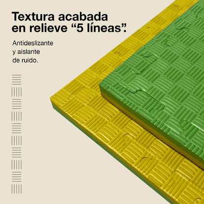 Jowy Tatami Puzzle 2,5cm 100x100cm, Pack 4 Unidades – Superficie 5 Líneas Amarillo/verde_3