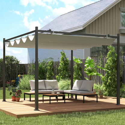 Outsunny Pérgola De Jardín 3x3 M Con Techo Retráctil Y Accesorio Magnético Crema_1