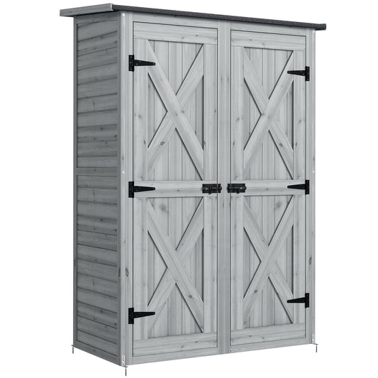 Outsunny Caseta De Jardín De Madera 115x53x156 Cm Con 2 Estantes Y 2 Puertas_0