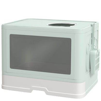 Pawhut Arenero Para Gatos Cubierto Con Caja Pala Cepillo 48,5x38x36,5 Cm Verde_0