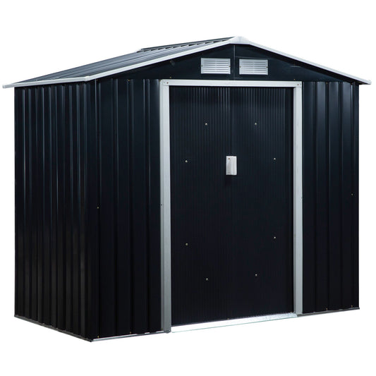 Caseta De Jardín Con 2 Puertas Outsunny Gris Oscuro 213x130x185 Cm_0