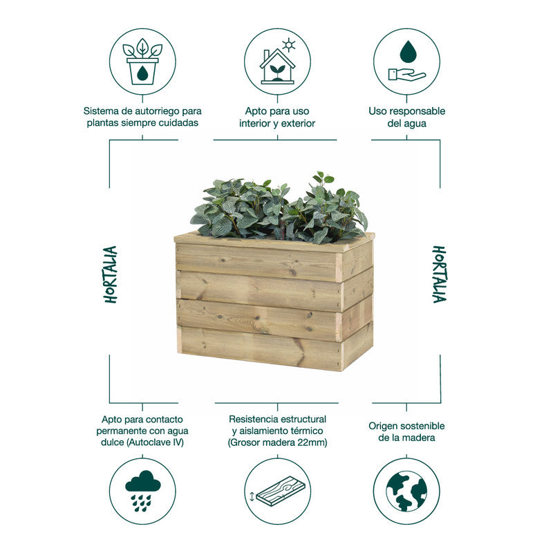 Jardinera Con Autorriego De Madera Nidum Basic Interior Y Exterior Hortalia 60x34x40 Cm_4