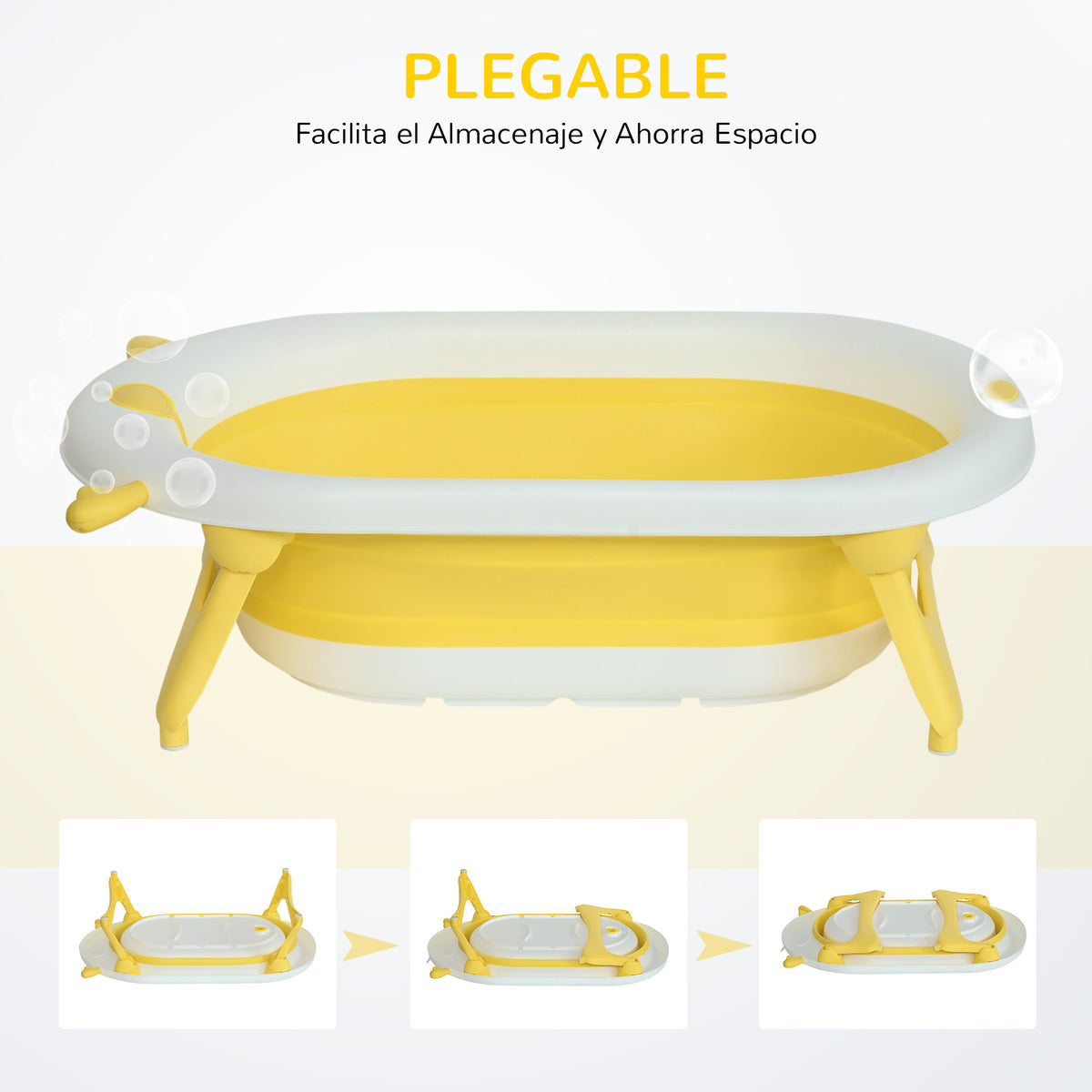 Bañera Para Bebé Plegable Homcom Pp, Tpe Amarillo 81.5x50.5x23.5 Cm_5