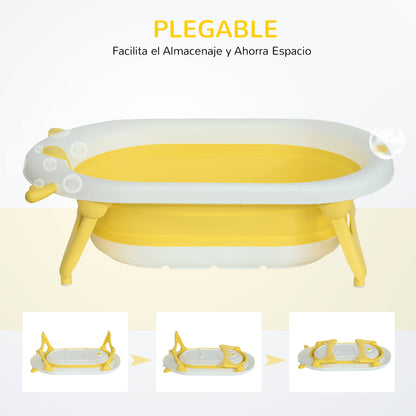 Bañera Para Bebé Plegable Homcom Pp, Tpe Amarillo 81.5x50.5x23.5 Cm_5