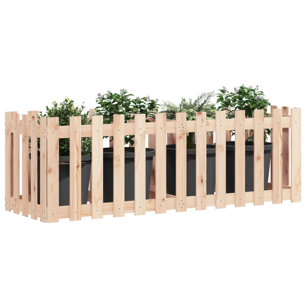 Arriate Elevado Jardín Con Valla Madera Maciza Pino 150x50x50cm_2
