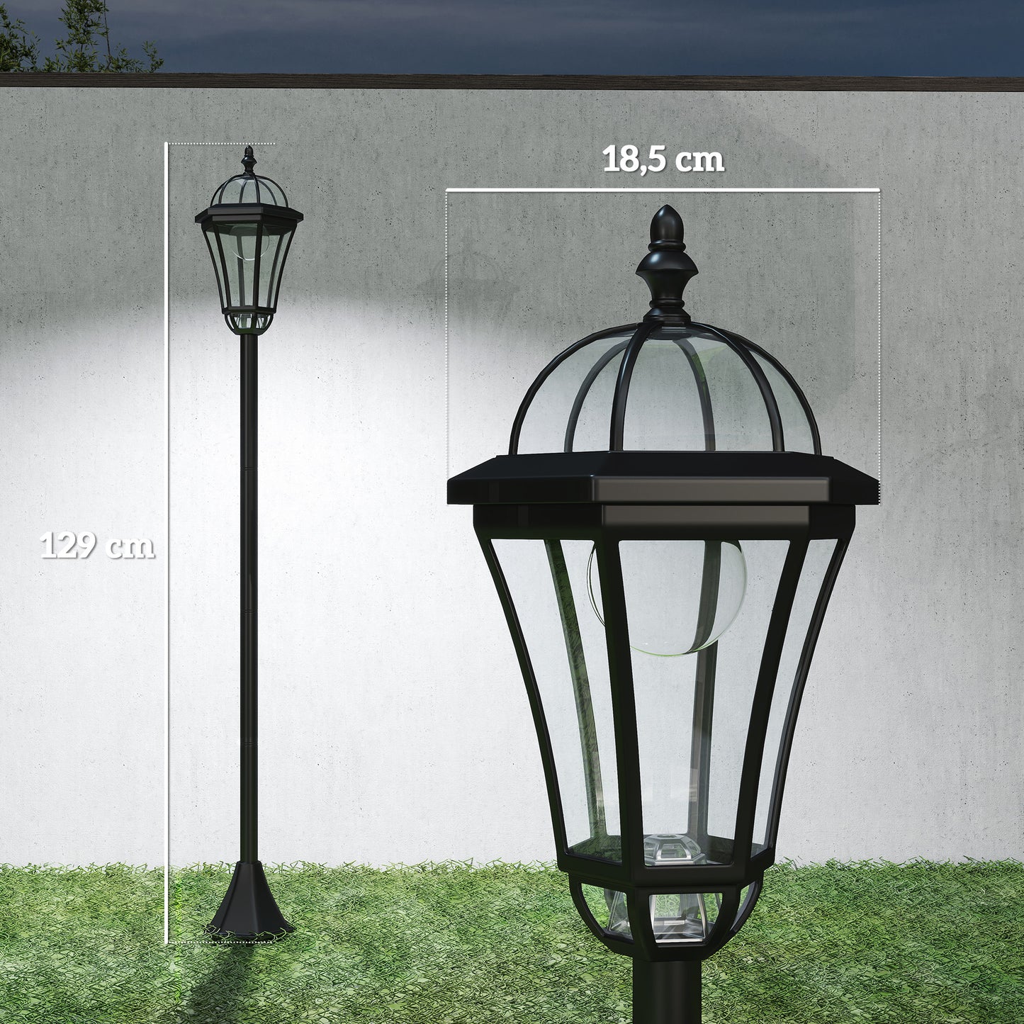 Outsunny 2 Farolas Solares 129 Cm Con 2 Luces Led Blanca 6000k Impermeable Ip44_2