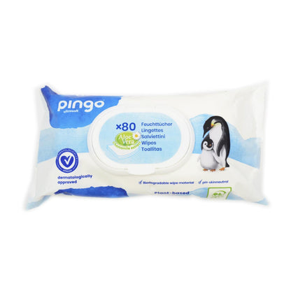 Pack 12 x Toallitas húmedas de bebé 100% biodegradables Pingo 80 uds