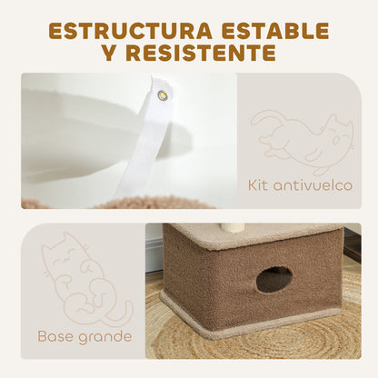 Pawhut Árbol Rascador Para Gatos Altura 133 Cm Con Nido Plataformas Café_5