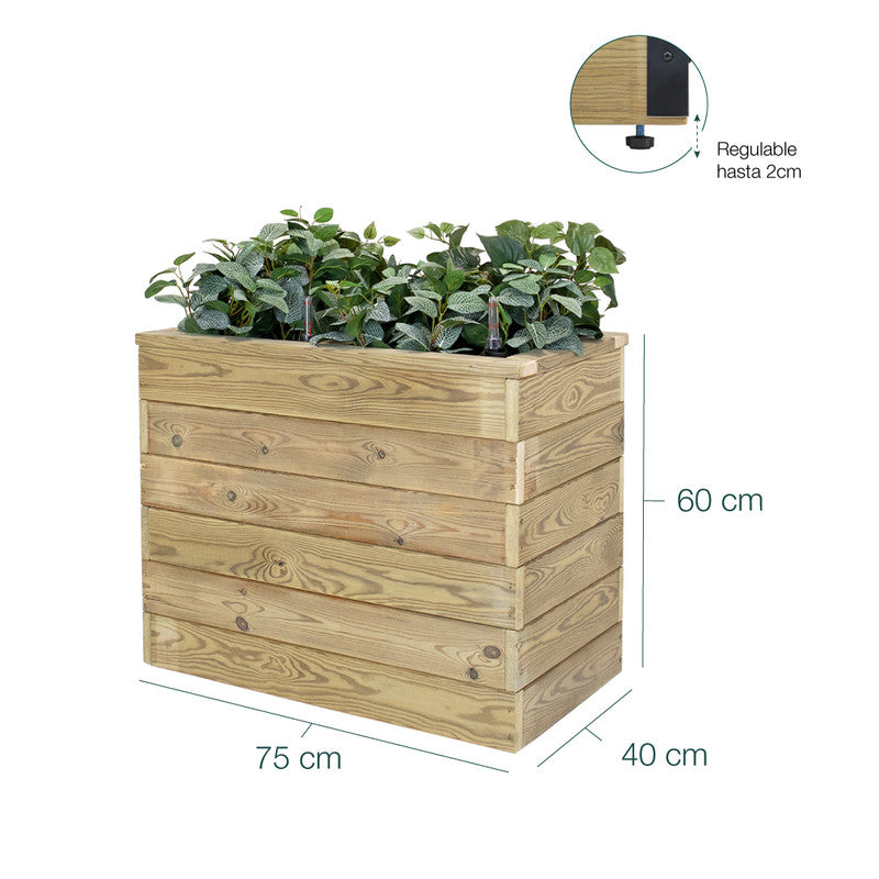 Jardinera Con Autorriego De Madera Nidum Basic Interior Y Exterior Hortalia 75x40x60 Cm_5