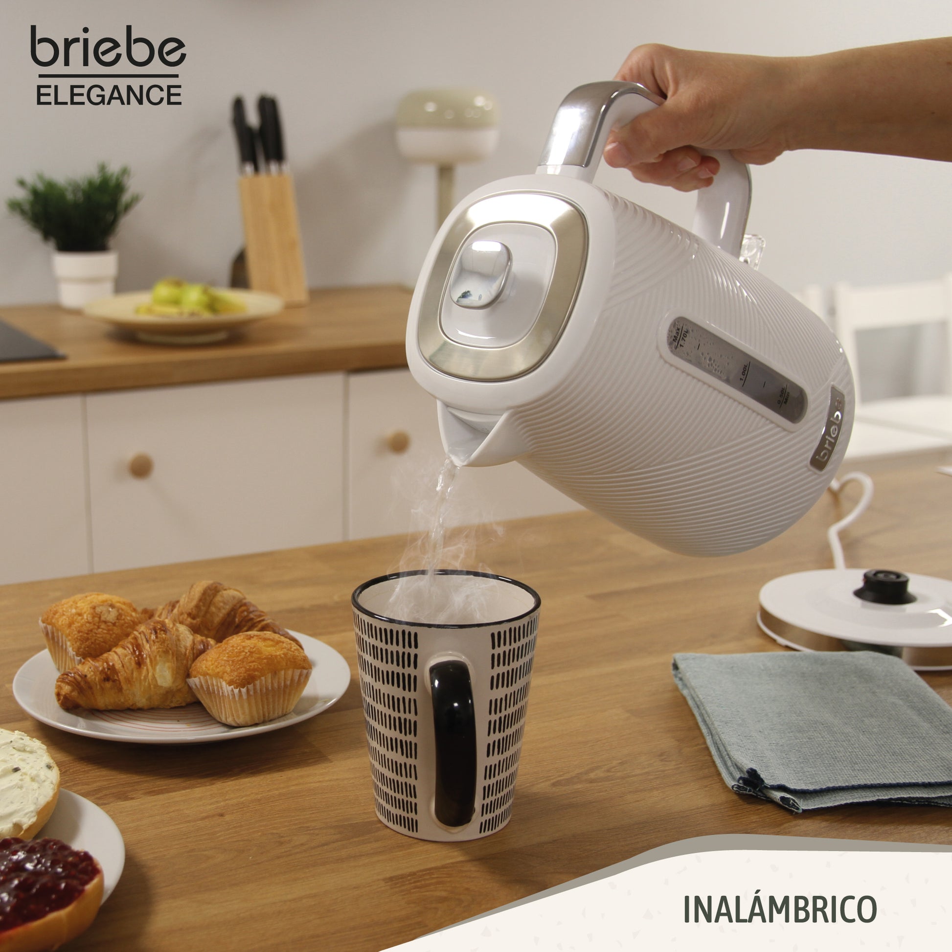 Briebe Elegance Hervidor Agua Eléctrico 1,7l Inalámbrico Ebullición Rápida, Libre De Bpa, Base De 360°, Kt1168wht,blanco_3