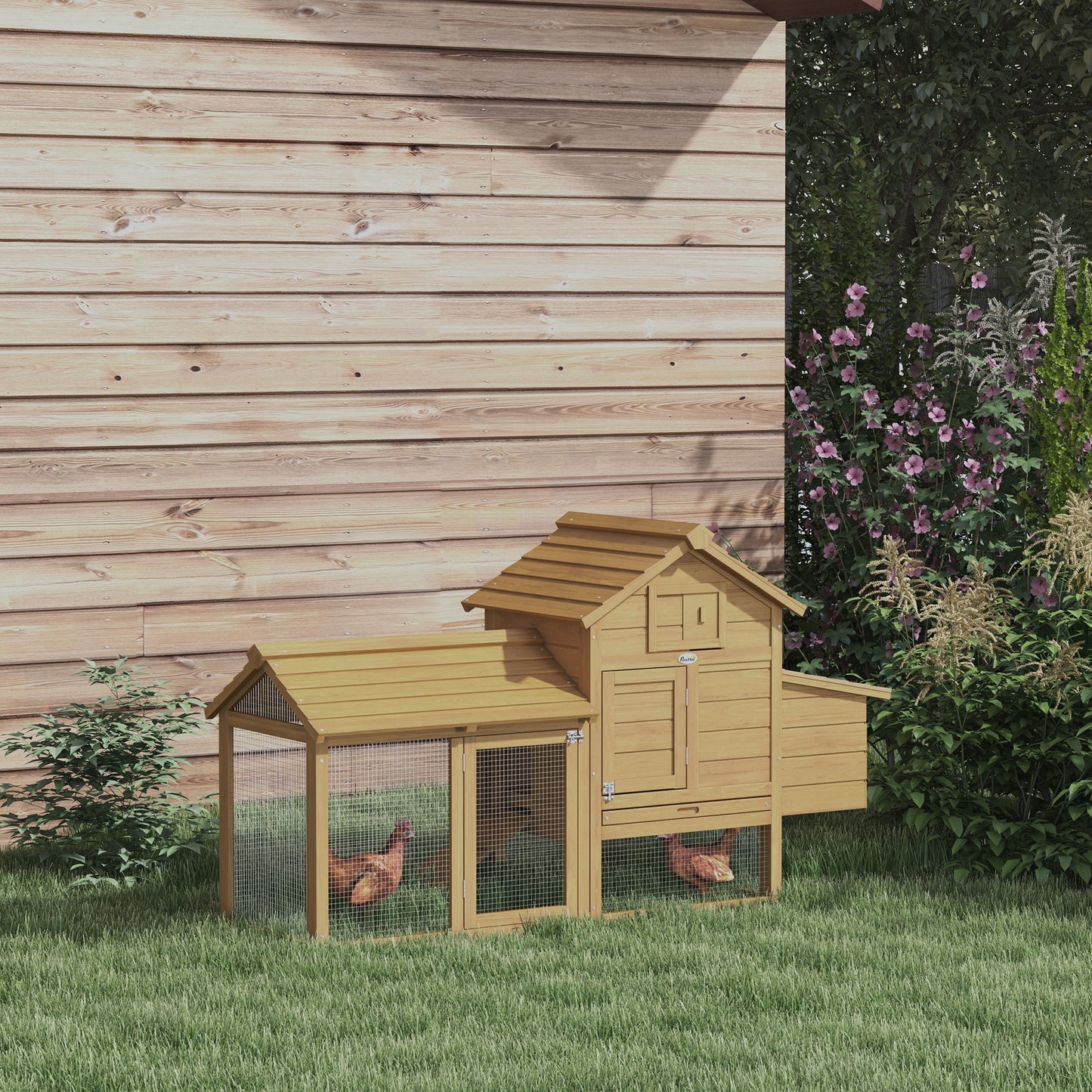 Pawhut Gallinero De Madera Para Exterior Corrales Alambre 151,5x54x87cm Natural_1