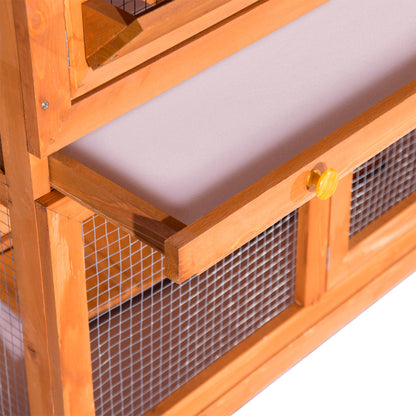 Pawhut Conejera Madera Exterior 2 Pisos Con Techo Abrible Bandejas 120x48x100 Cm_4