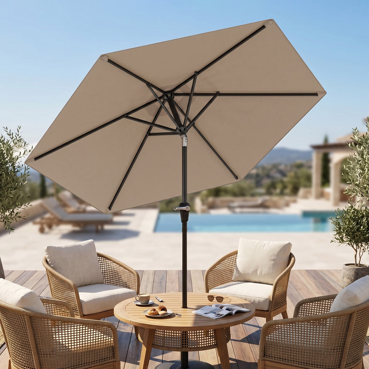 Outsunny Sombrilla De Jardín Ø230x216 Cm Con Techo Basculante Impermeable Caqui_4