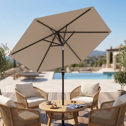 Outsunny Sombrilla De Jardín Ø230x216 Cm Con Techo Basculante Impermeable Caqui_4