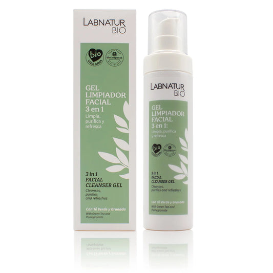 Gel Limpiador Facial 3 en 1 Labnatur Bio 150 ml | Té Verde, Granada y Aloe Vera | Limpia, Purifica y Refresca | Vegano_0