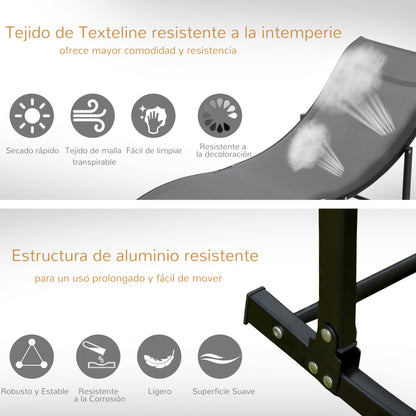 Outsunny Juego De 2 Tumbonas Plegables Con Marco De Aluminio 165x61x63 Cm Gris_5