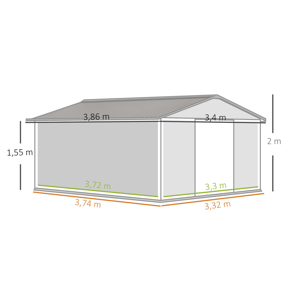 Outsunny Caseta De Jardín Exterior 12,4 M² 340x386x200 Cm Con Puerta Corredera_2