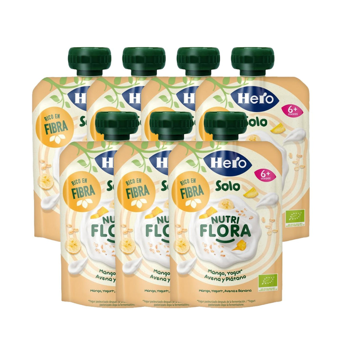 Pack x7 Bolsita Nutri Flora de mango, yogur, avena y plátano 100 g-Hero Solo