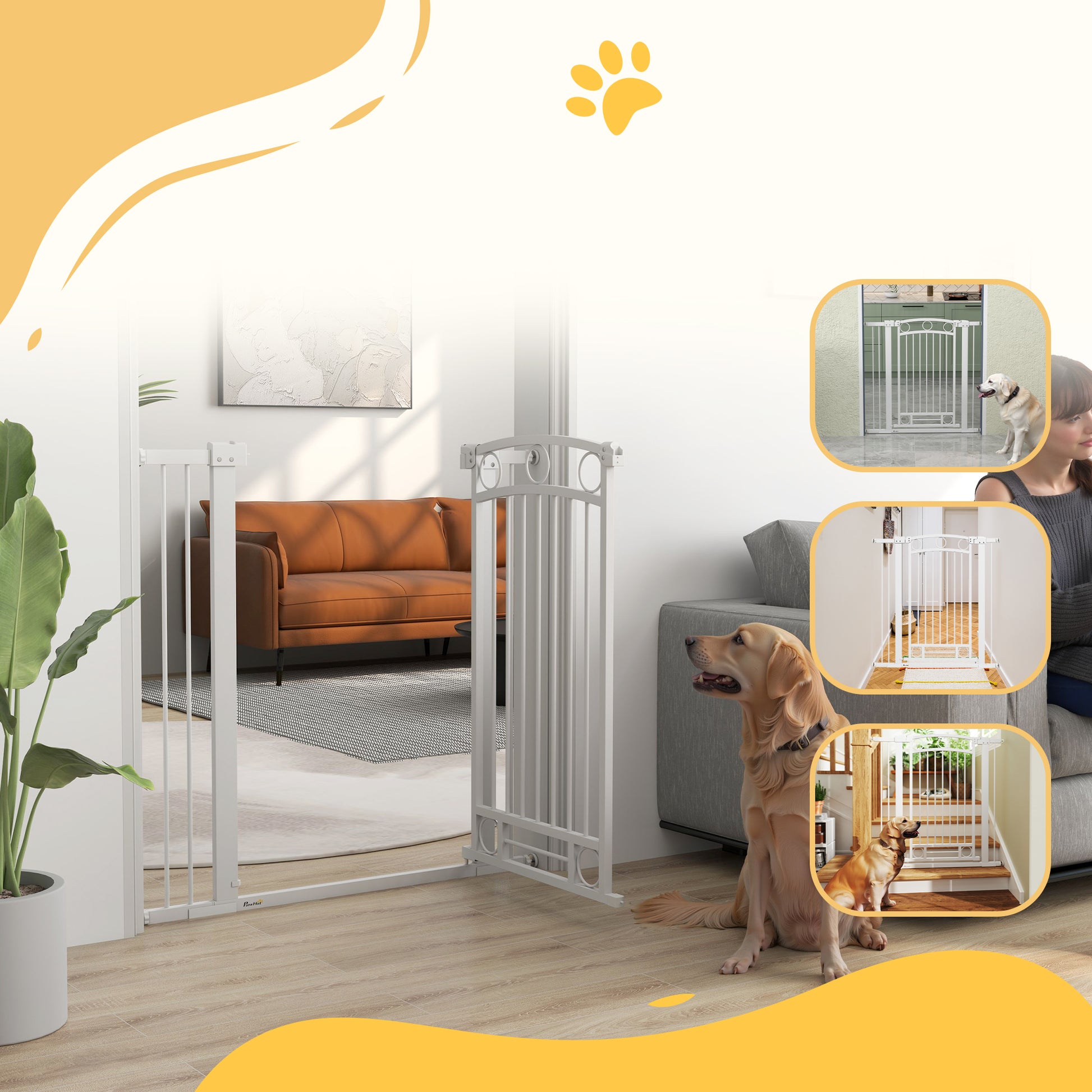 Pawhut Barrera Para Perros Con Ancho Ajustable 76-104 Cm 2 Extensiones Blanco_4