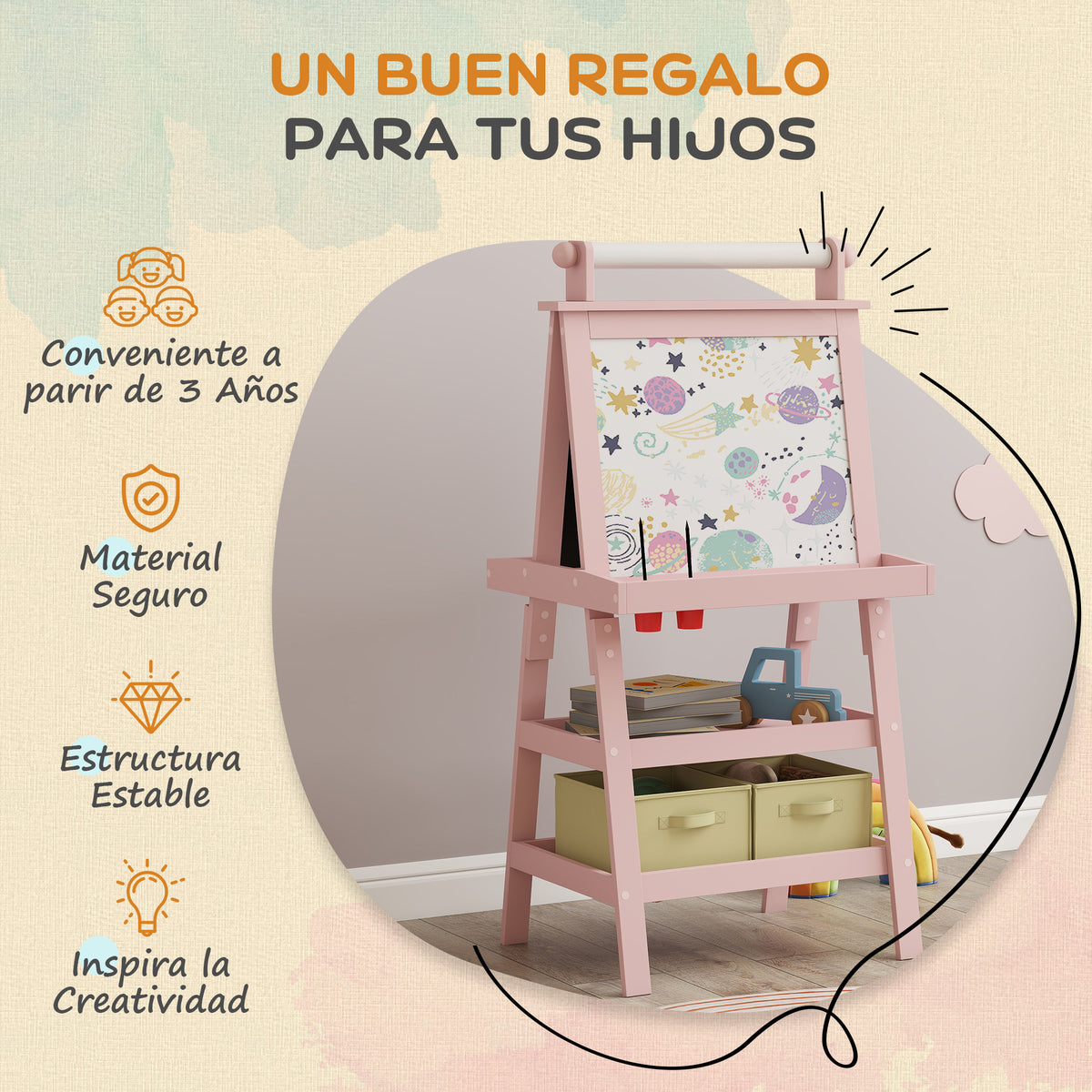 Caballete Infantil Aiyaplay Mdf Rosa 59x48x118 Cm 3b0-012v80pk_5