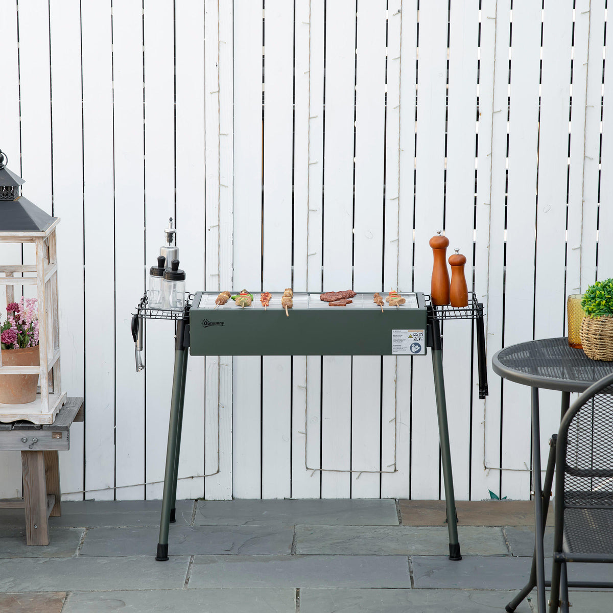 Outsunny Barbacoa De Carbón Con 2 Parrillas De Acero Inoxidable 94x39x70cm Verde_1
