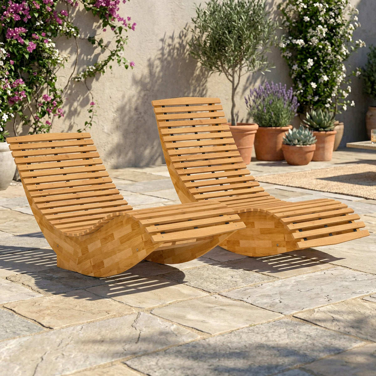 Silla Mecedora Outsunny Madera De Acacia Madera Natural 60x156x77 Cm_1