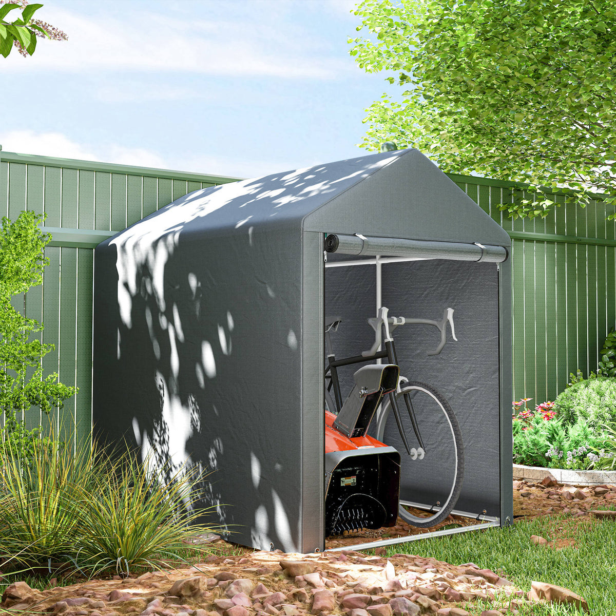 Outsunny Carpa Para Herramientas Bicicletas Y Motos 1,2x1,8x1,65 M Gris Oscuro_1