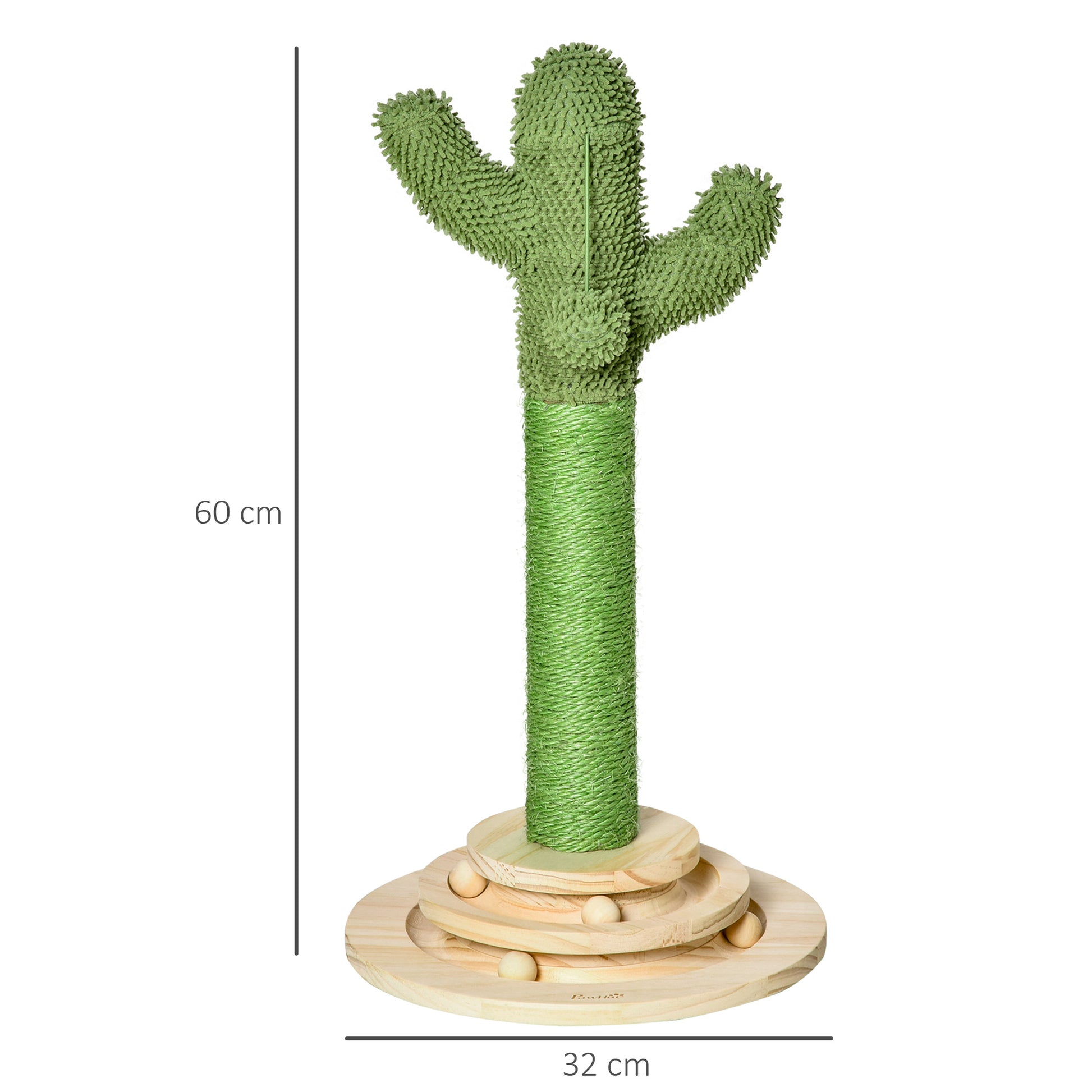 Pawhut Rascador Cactus Para Gatos Con Bola Colgante Y Juego En La Base De Madera_2