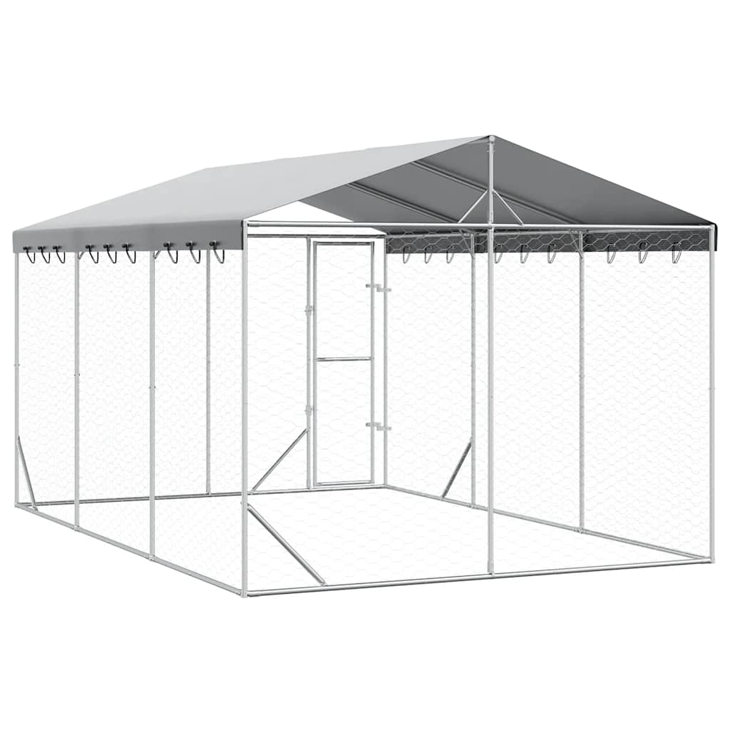 Perrera Exterior Con Techo Acero Galvanizado Plata 3x4,5x2,5 M_5