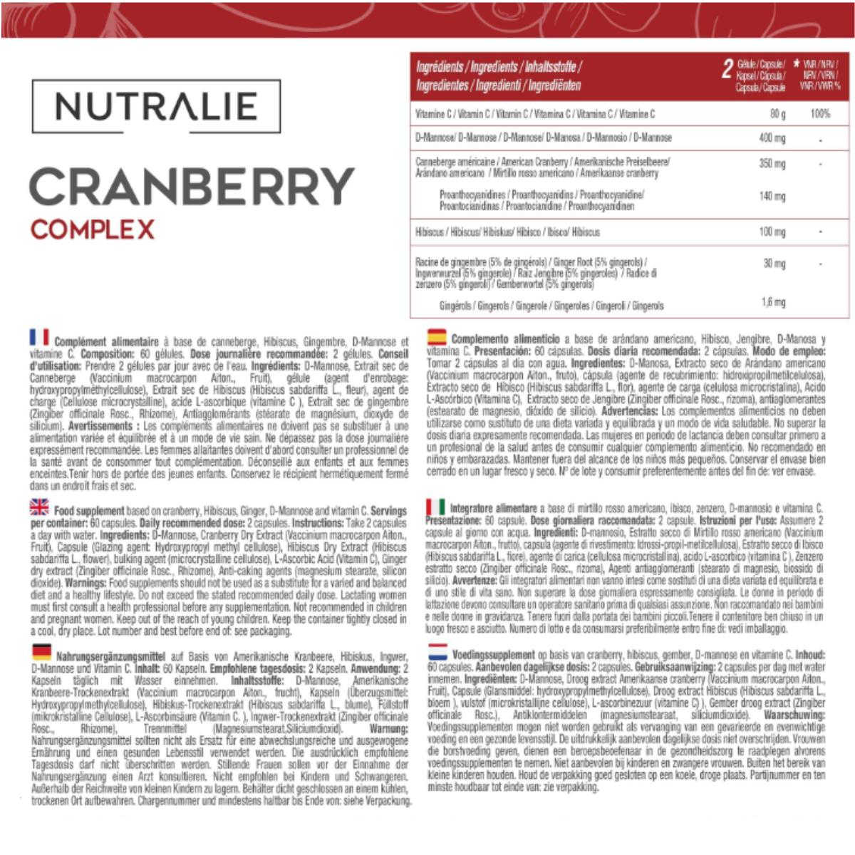 Nutralie Arándano Rojo Americano + Vitamina C y D-Manosa 60 Cápsulas