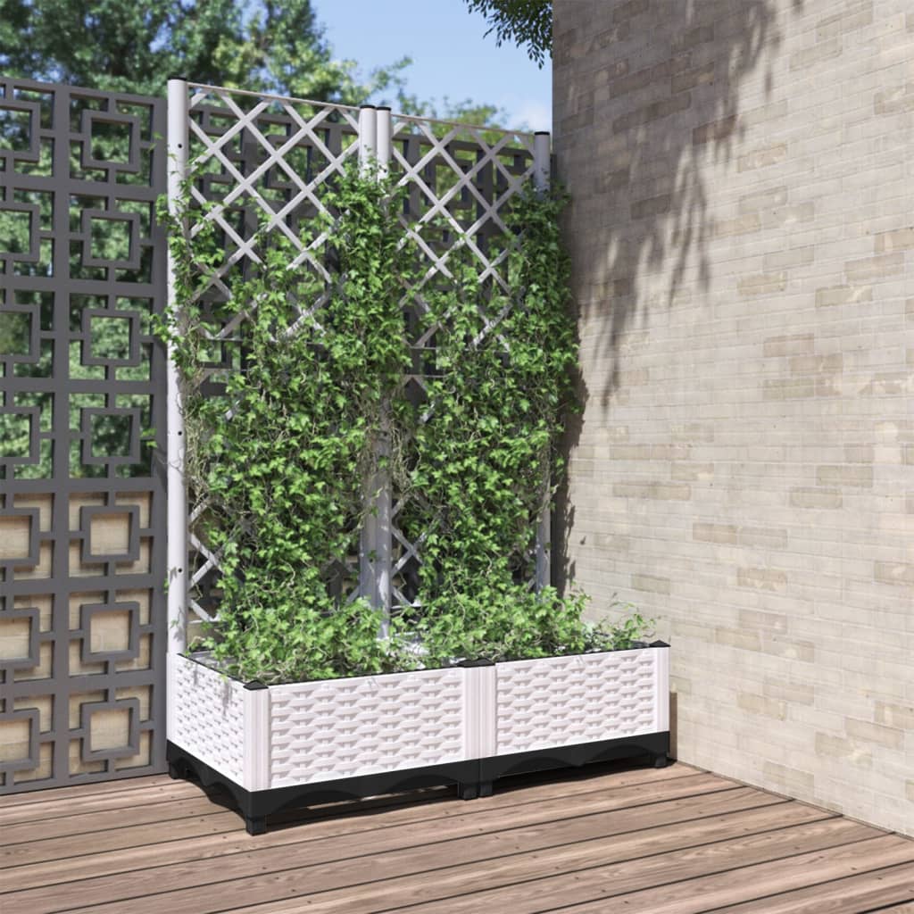 Jardinera Con Enrejado Pp Blanco 80x40x121,5 Cm_1