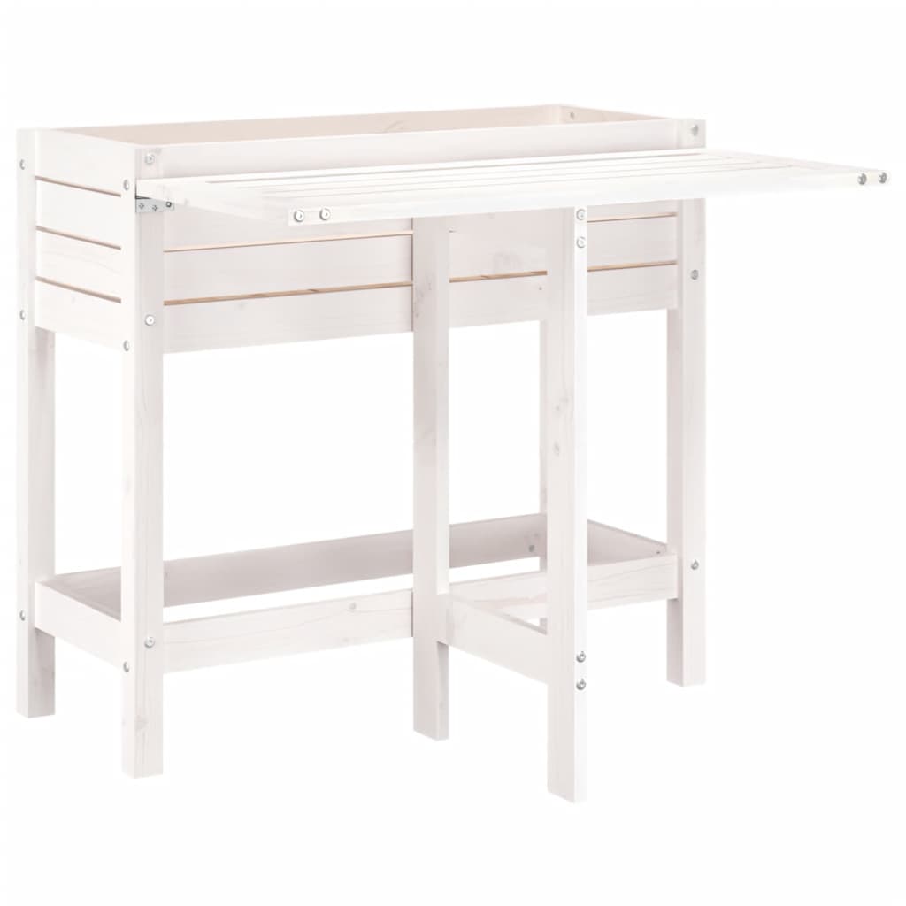 Jardinera Con Tapa Plegable Madera Maciza De Pino Blanca_0