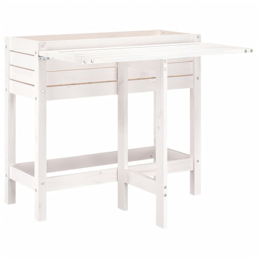 Jardinera Con Tapa Plegable Madera Maciza De Pino Blanca_0