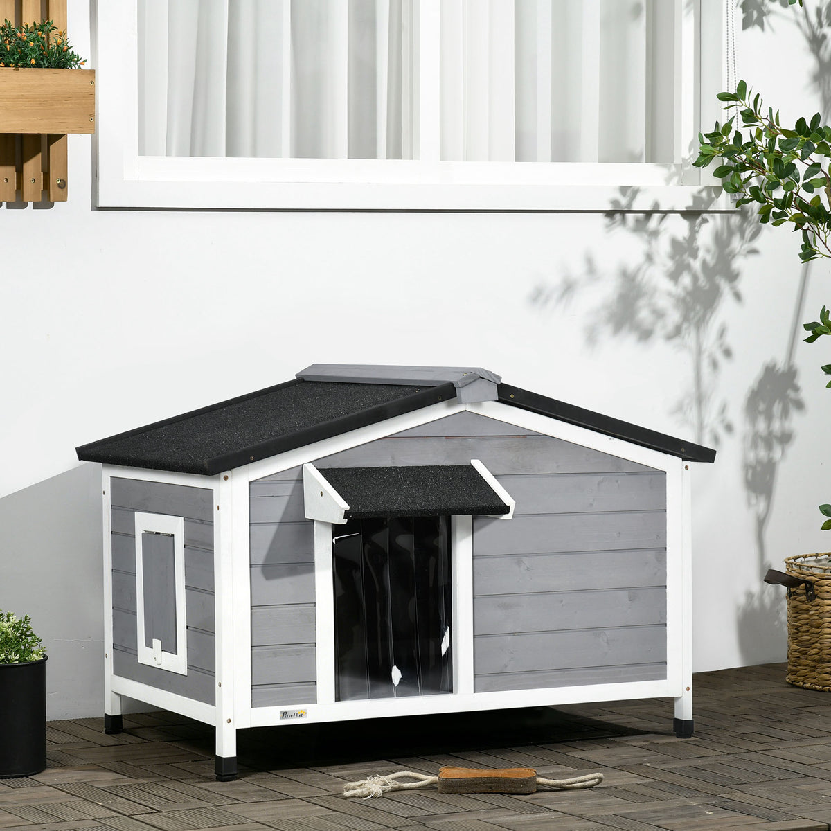 Pawhut Caseta Para Perros De Exterior Con Techo Asfáltico 97x72x65 Cm Gris_1