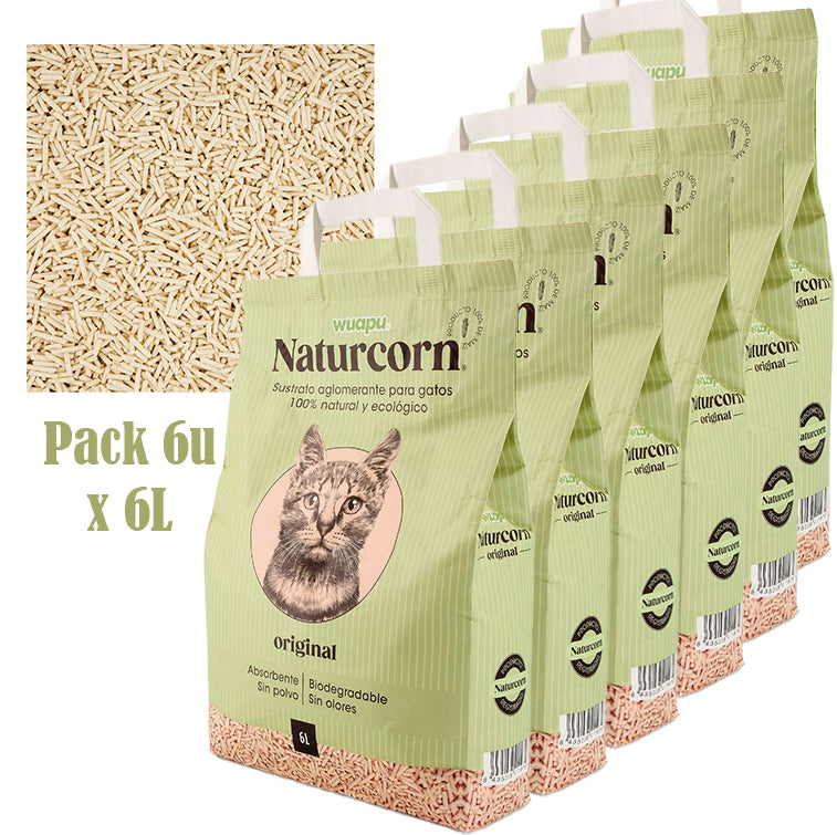 Sustrato Absorbente Wuapu Naturcorn Original En Pelet Biodegradable Para Gato 6 Uds 6l_1
