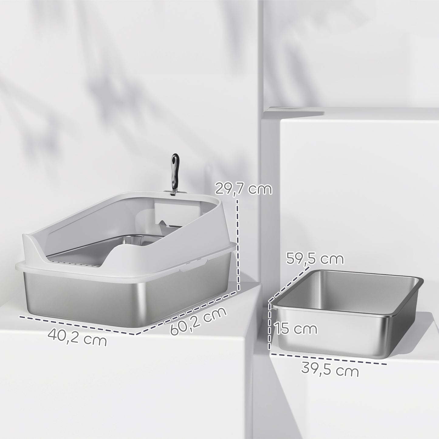 Pawhut Arenero Para Gatos De Acero Inoxidable Xl 60,2x40,2x29,7 Cm Gris_2