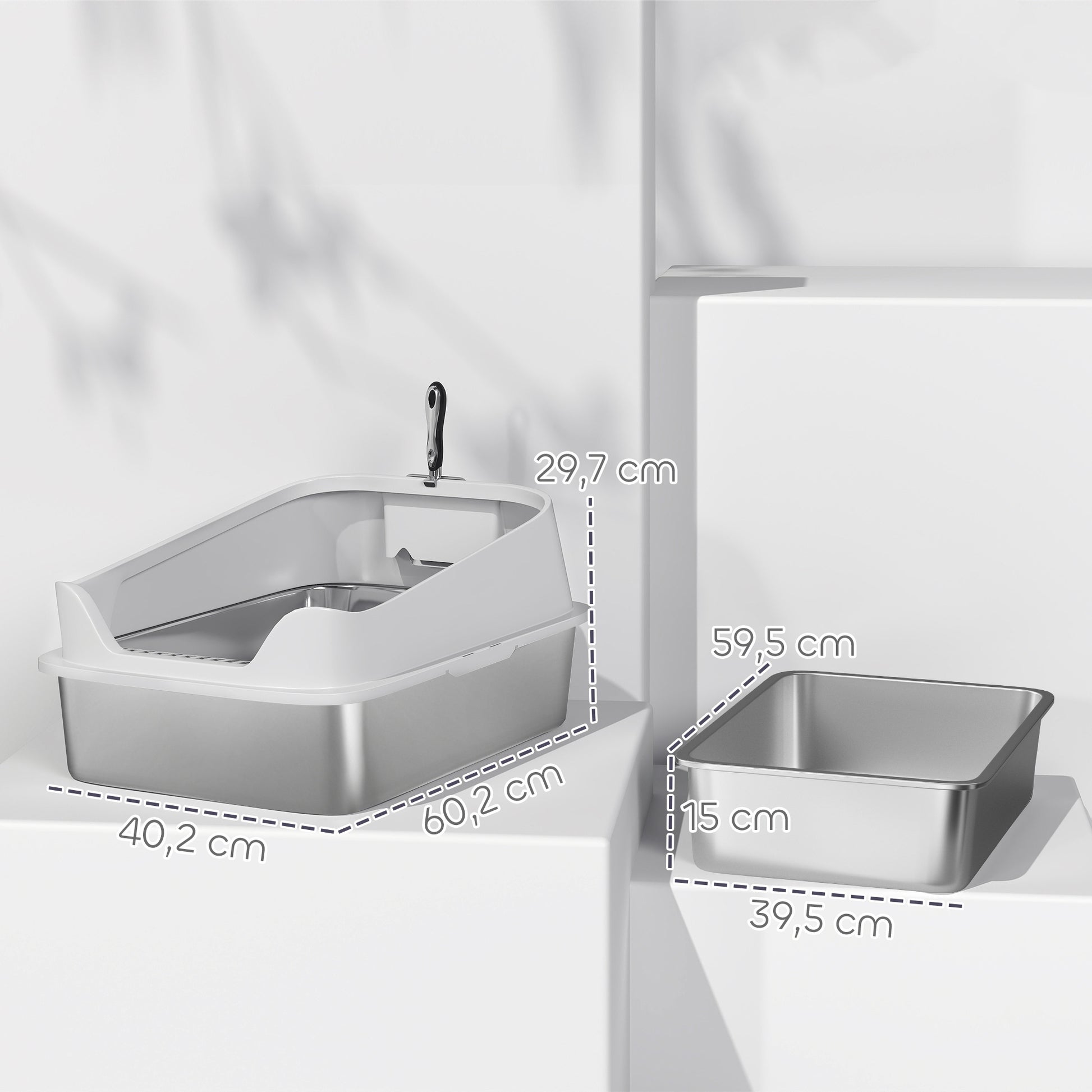 Pawhut Arenero Para Gatos De Acero Inoxidable Xl 60,2x40,2x29,7 Cm Gris_2